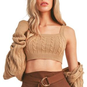 All In Favor Brown Cable Stitch Crop Sweater Tank